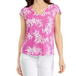 NWT Women's Wonderly Pink Floral Cap Sleeve Blouse Size Large